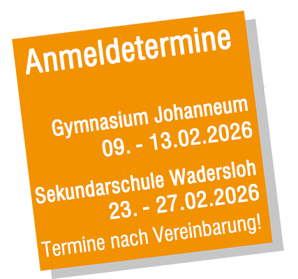 Anmeldetermine für die weiterführenden Schulen sind für das Gymnasium Johanneum vom 9. bis 13. Februar 2026 und für die Sekundarschule Wadersloh vom 23. bis 27. Februar 2026.